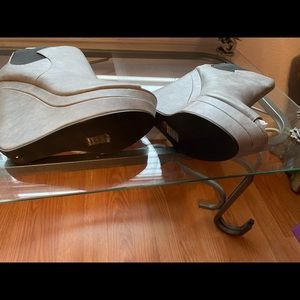 Never worn peep toe wedge boot leather
